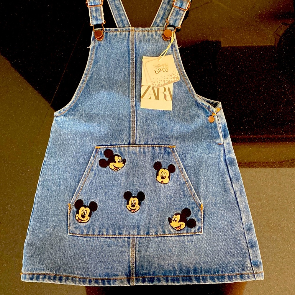 Zara Disney Mickey Mouse Denim Pinafore Dress Size 4-5 New With Tags
